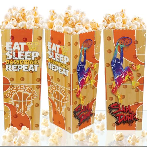 Image of BASHOUT Basketball Party Popcorn Container Boxes | 20 pcs Slam Dunk Popcorn Bowls | Basketball Theme Popcorn Tubs for Salty Snacks | Hoops Theme Basketball Buckets for Parties| Basketball Decorations
