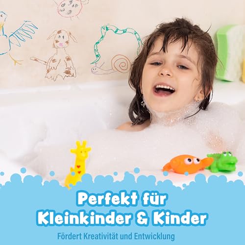 Tub Works® Badestifte Badespielzeug, 12 Stifte | Ungiftige, abwaschbare Badewannenstifte für Kleinkinder & Kinder | Malt klar auf nassen & trockenen Wannenwänden | Sechseck-Griff-Badewannenmalstifte