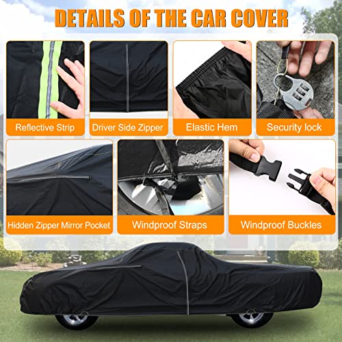 Image of Waterproof Car Cover Compatible with Chevrolet El Camino 1968-1972, 300D with Inner Cotton Liner All Weather Classic Car Covers with Zipper Door Reflective Strips Lock for Snow Rain Dust