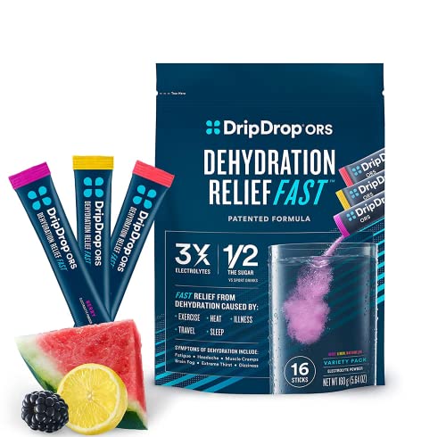 DripDrop Hydration - Electrolyte Powder Packets - Watermelon, Berry, Lemon - 16 x 5.64 Oz Servings