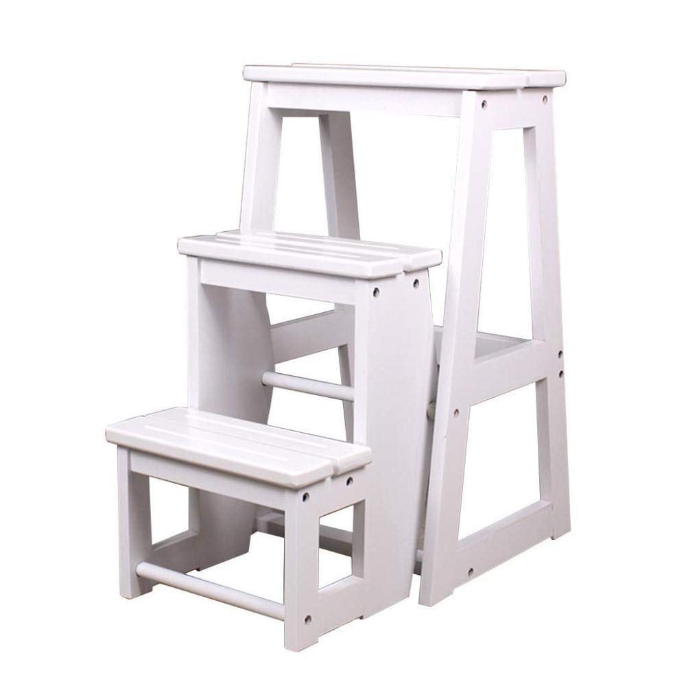 Indoor Climbing Stool, Wooden Folding Stool, Home Ladder Stool for Adults, Shoe Bench/Chair, Multifunction Flower Stand, Upstairs/White