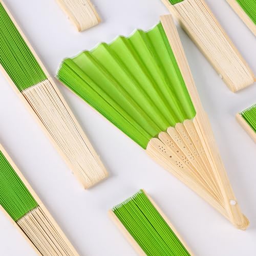 Johouse 12Pcs Folding Fabric Fans, Handheld Fabric Fan Foldable Decorative Fans Green Bamboo Fan For Party Favors Diy Wall Decoration thumb #4