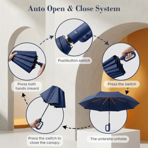 Image of PALAY Umbrella for Rain Auto Open Windproof Waterproof Umbrellas One-Button Open Folding Travel Umbrella with Aluminum Alloy Shaft, Fiberglass Ribs &Wide Strap