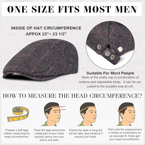 Senker Fashion B07FQD1KCB Senker 2 Pack Men'S Classic Herringbone Tweed Wool Blend Flat Cap Ivy Gatsby Newsboy Cabbie Driving Hat,B-Black/Grey,One Size thumb #3