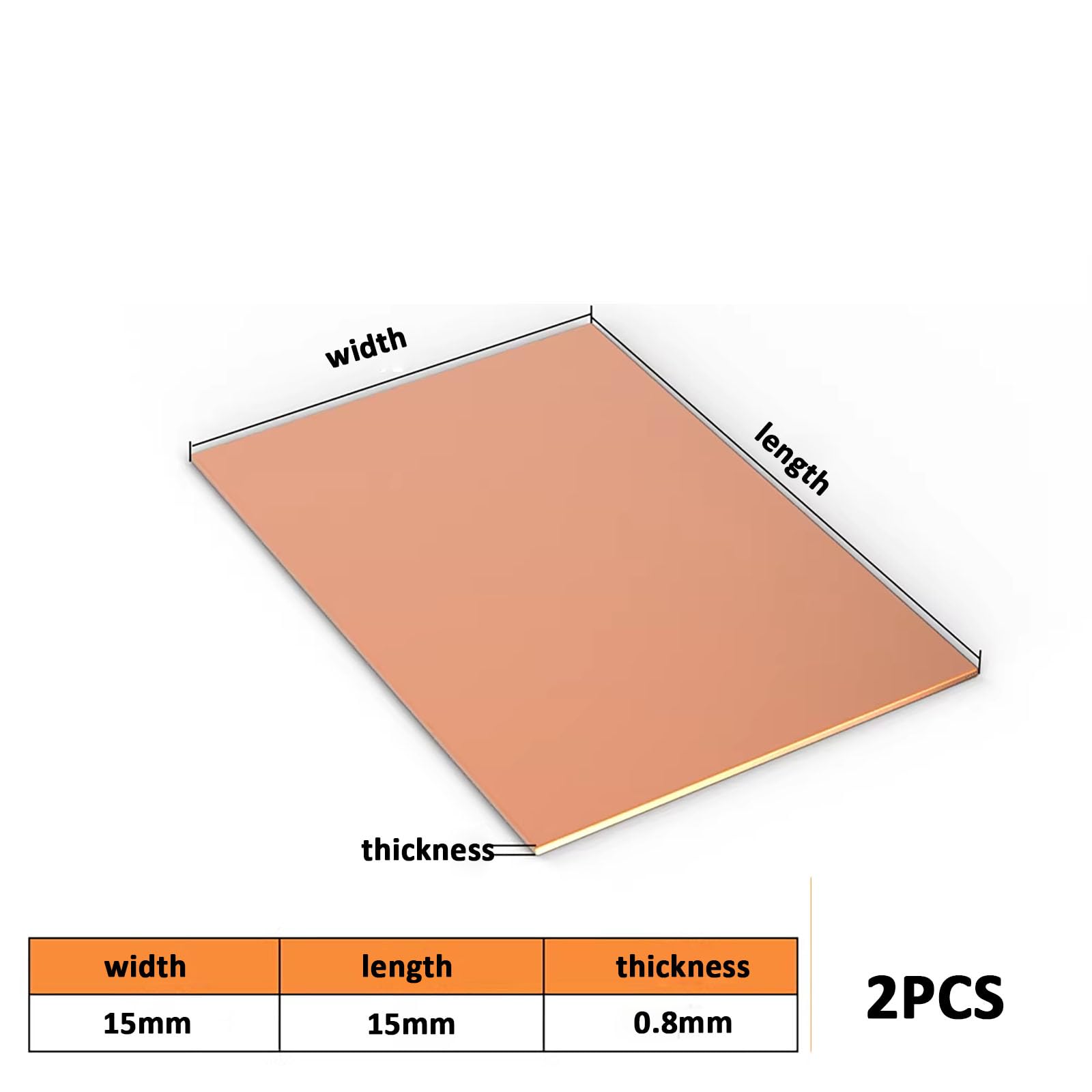 COYOUCO 2 Pieces of 0.8mm Thick Copper Plates Suitable for Craft Making, Model Making, DIY Projects,15mm*15mm