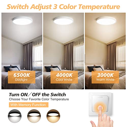Tanbaby 32W Flush Mount Ceiling Light,12 Inch Surface Mount Round Flat Lighting Fixture For Bedroom Kitchen Hallway, 3 Color Temperatures In 1 Pastel Thin Panel Ceiling Light（3000K/4000K/6500K #TOP1