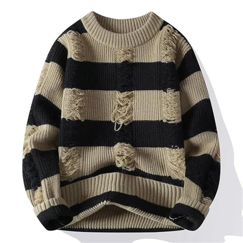 Men's Striped Knit Sweater Crew Neck Pullover Casual Slim Fit Warm Fall Winter Hip Hop Streetwear3