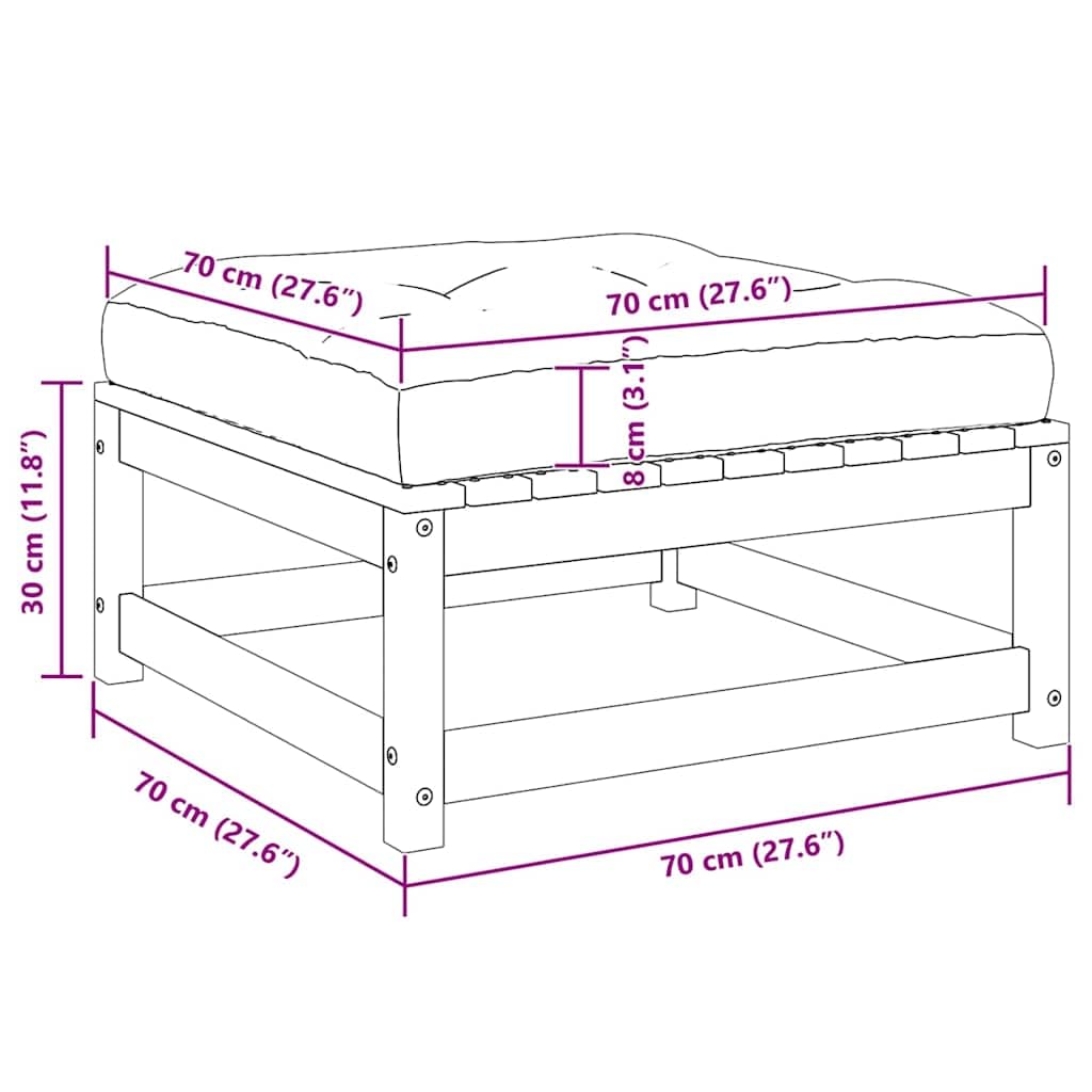 vidaXL Repose-Pied de Jardin avec Coussin Tabouret de Patio Repose-Pied de Terrasse Meuble d'Extérieur Meuble de Jardin Gris Bois de Pn Massif