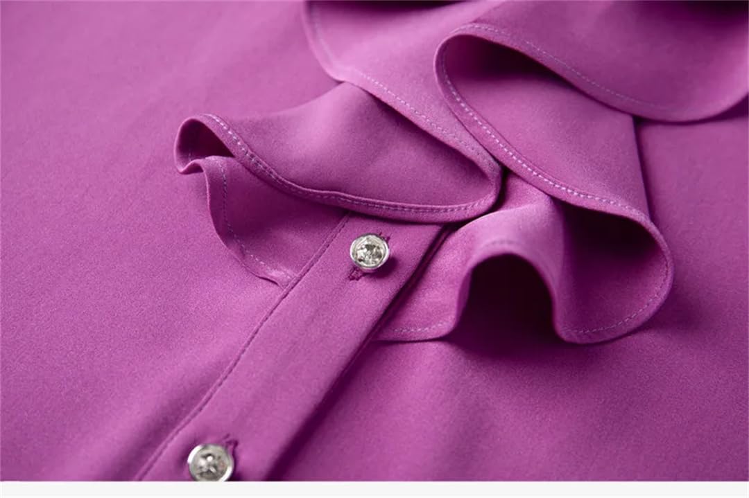 Blusa de manga larga para mujer, color morado, elegante, formal, para oficina, trabajo