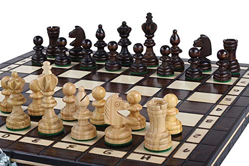 Sunrise Chess & Games - Szachy i warcaby gra drewniana 35 x 35 cm drewno wiśniowe - Kompaktowa gra 2 w 1 ze składaną walizką