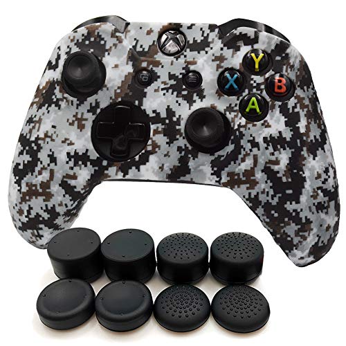 Image of Anti-Slip Soft Silicone Cover Skin Set for Microsoft Xbox One Controller which 1pcs Mosaic Camo Controller Skin + 8pcs Thumb Grip Caps