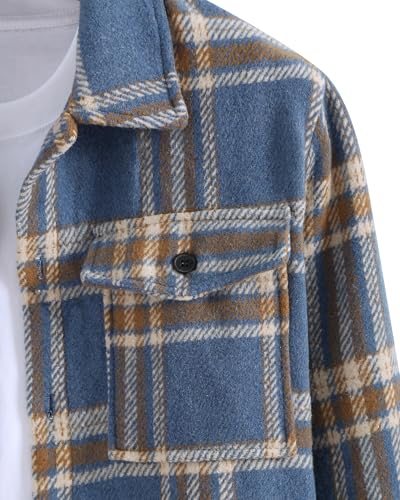 Image of ZAFUL Unisex Plaid Flannel Shirt Jacket Button Down Long Sleeve Pocket Coat Outwear | Mens Fall Clothes Lightweight Long Sleeve Button Down Flap Pocket Jacket Tops for Fall&Winter 2026