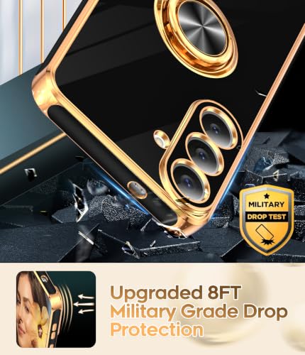 for Samsung Galaxy S26 FE Case 360°Rotatable Magnetic Kickstand, Black | Samsung Galaxy S26 FE Phone Case Rose Gold Plated Edge with Screen Protector Cute Women Soft Unlocked S26FE Protective Cover - image 8