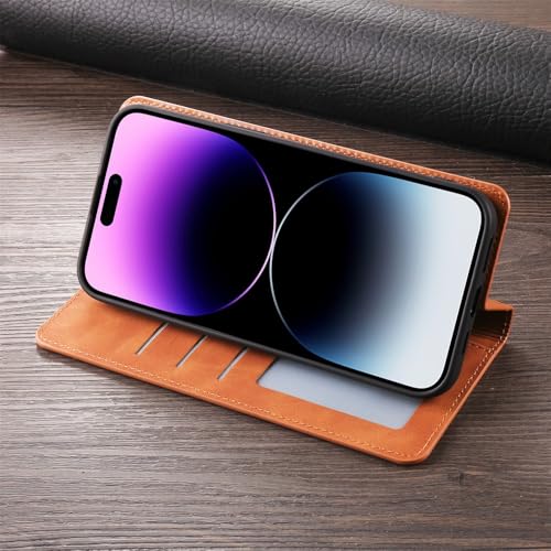 Étui iPhone 17 en cuir marron rétro clapet magnétique chic