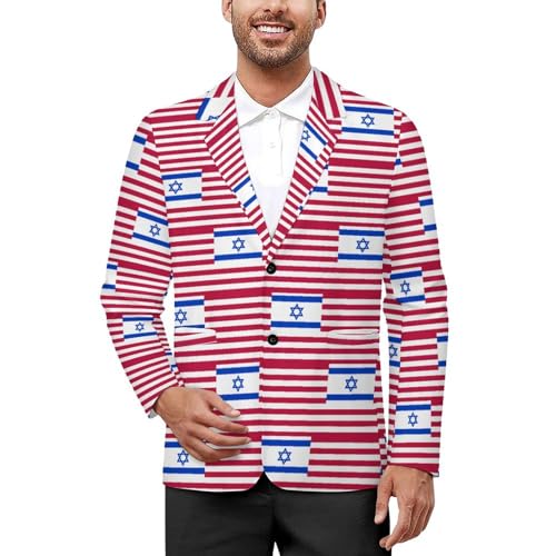 Israel Flag and U.S. Men's Suit Jacket 2 Button Lapel Blazers Tuxedo Business Coat for Wedding Party