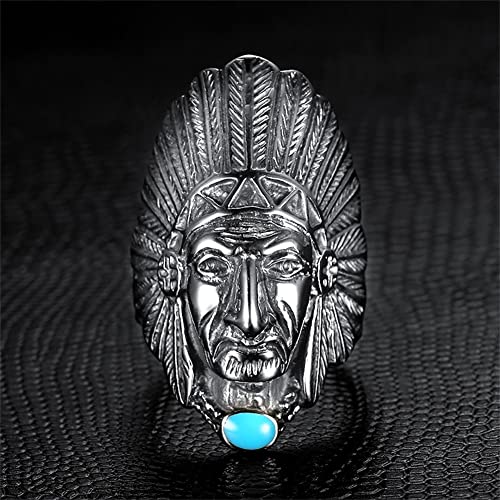 HIJONES Unisex Stainless Steel Indian Chief Tribe Ring2