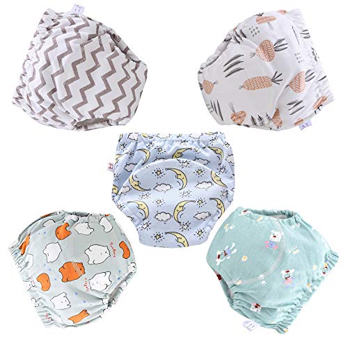 Qingzhuan Pantalones de Entrenamiento para IR al bao de 5 Piezas para nios, Ropa Interior de algodn Suave, paales para nios, Talla S (Menos de 6 kg)
