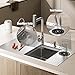 Stainless Steel Kitchen Sink with Pull-Out Faucet and Tool Holder, Large Double Bowl Design for Efficient Dishwashing and Organization