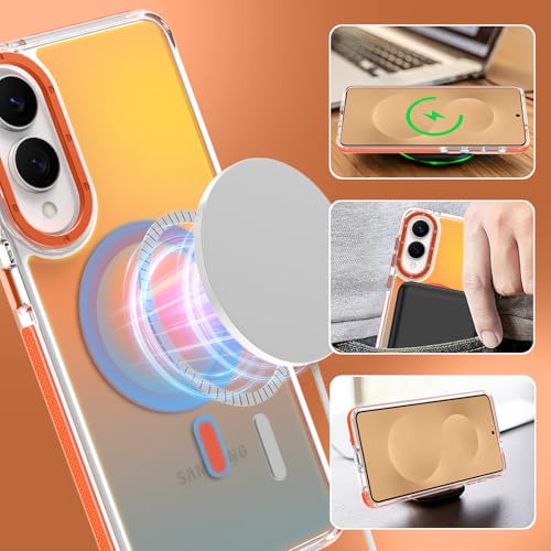 Image of Magnetic Case for Samsung Galaxy S25 Edge [Compatible with Magsafe] [Cute Fashion Fluorescent Design] [1 Screen Protector] Slim Translucent Matte Case for Galaxy S25 Edge 6.7 inch, Orange