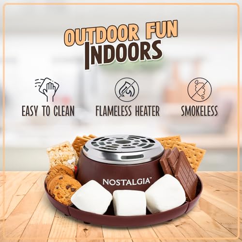Nostalgia Tabletop Indoor Electric S'mores Maker - Smores Kit With Marshmallow Roasting Sticks and 4 Trays for Graham Crackers, Chocolate, and Marshmallows - Movie Night Supplies - Brown