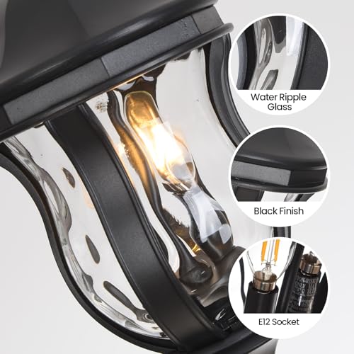 Image of Large Outdoor Pendant Light, 19'' Black Hanging Lantern Porch Light