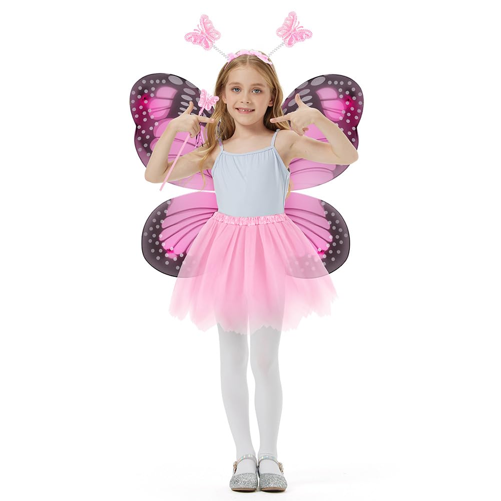 AYBUY Kids Butterfly Wings Costume, Include Fairy Wings Tutu Magic Wand & Headband