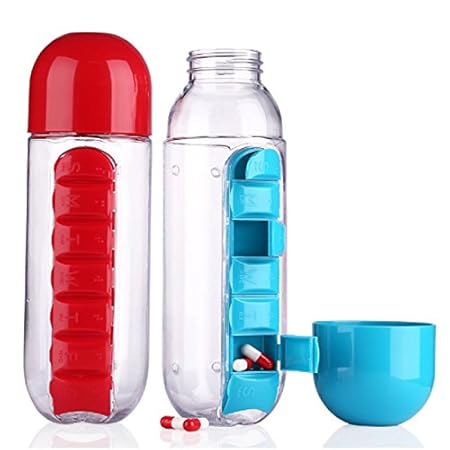 Inditradition Plastic Water Bottle with Day-Wise Medicine Storage Section,  Multicolour : Amazon.in: Home &amp;amp; Kitchen