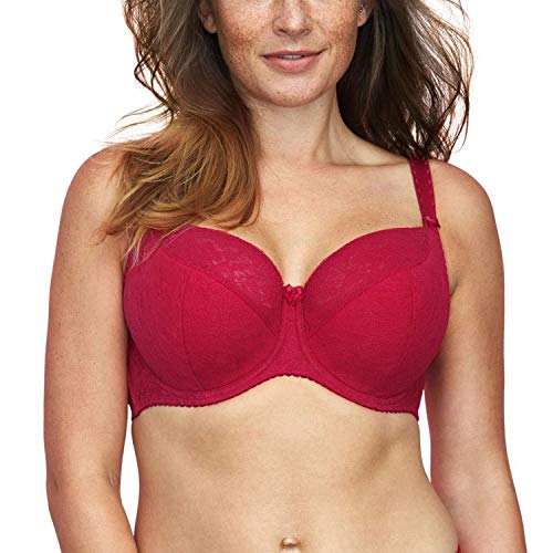 Gaia 594 Sandy Sujetador Semi-Acolchado Copa Entera para Bustos Más Grandes con Motivo Floral Tirantes Regulables No Extraíbles - Hecho En, Rojo,105B