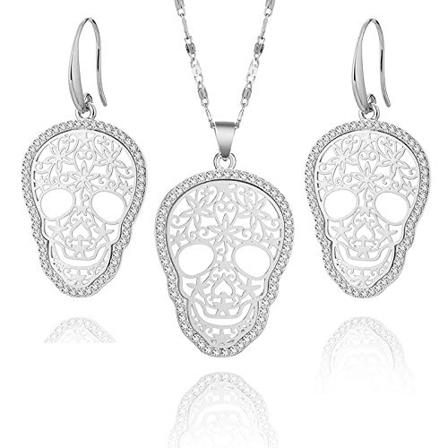 JinHan Conjunto de aretes y Collar de Calaveras para Mujeres niñas con Incrustaciones de Cristal de circón Conjunto de Joyas de Moda para Novio cumpleaños Regalo de día de Madres Cover