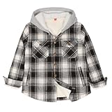 ThCreasa Kids Boys Fleece Jacket Buffalo Plaid Sherpa Lined Snap Warm Fuzzy Baby Girl Flannel Jacket with Hood White Plaid M 7-8