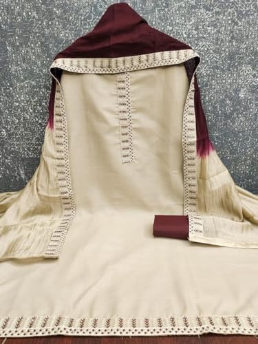 Image of HMP Fashion Womens Bombay Cotton Embroidery Tie Cotton Unstitch dress Material With Chanderi lace bordered Dupatta