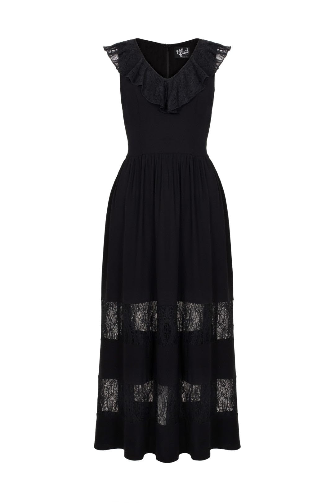 Hell Bunny Mortem V Neckline Black Maxi Dress - Viscose - Women's