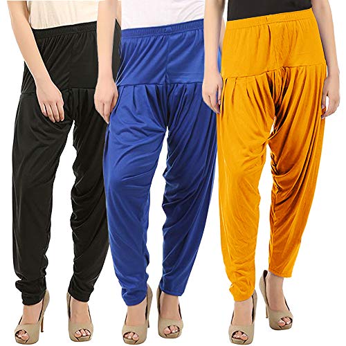 Image of Buy That Trendz Combo Offer (Pack of 3) Cotton Viscose Lycra Dhoti Patiyala Salwar Harem Bottoms Pants for Womens (White, Maroon, Black)