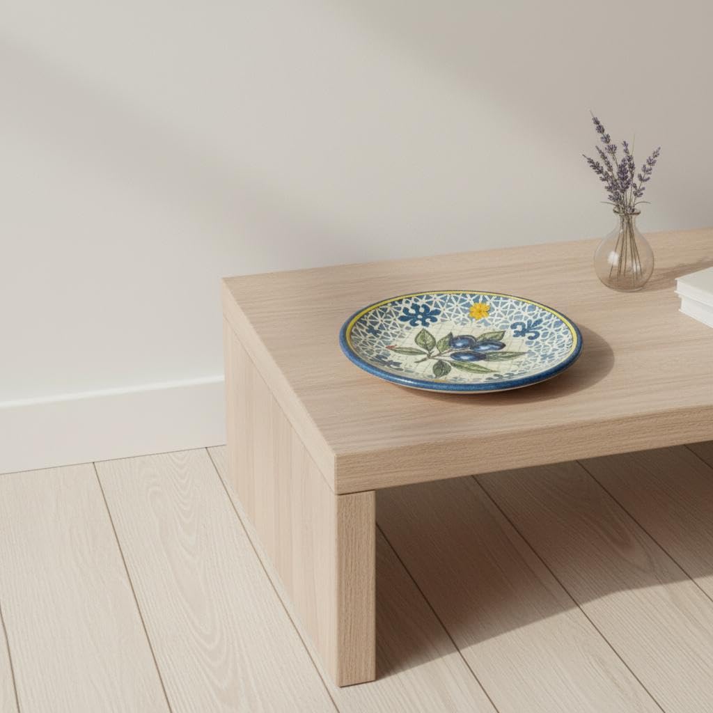 Adorno de Pared Cerámico Diseño Olivo y Lavanda, Decoración para Hogar, Set de 4 Platos Decorativos, Estilo Mediterráneo