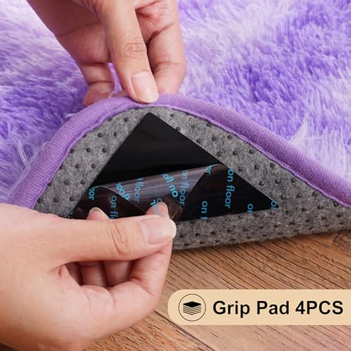 2x3 Rugs for Bedroom, Fluffy Area Rugs for Living Room, Soft Shag Kids Rug Small Carpet with 4 Non-Slip Rug Pads (Purple TieDyed, 2ft x 3ft)