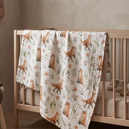 Image of Muslin Swaddle Blankets for Newborn, 4 Pack Breathable Soft Receiving Blanket, Large 38 x 40 inches Swaddle Wrap Burping Clothes, Essentials Infant Shower Items, Toddler Gift (Forest Fox)