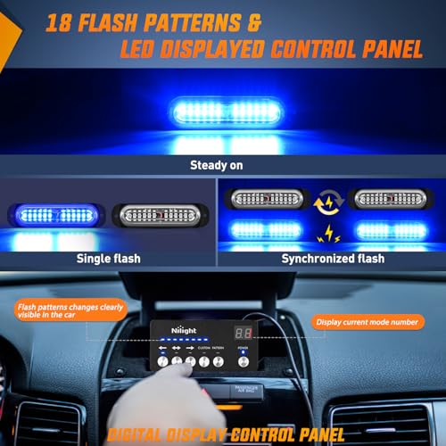 Image of Nilight 8PCS Led Strobe Lights with Controller 12V 24V Sync Feature Blue