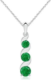 Angara Natural Channel-Set Round Emerald Three Stone Journey Pendant/Necklace in Sterling Silver/14K Solid Gold for Women...