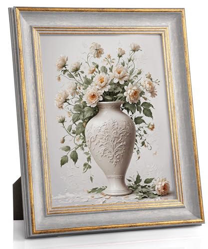 Afuly フォトフレーム 写真立て (グレー＆ゴールド, はがき)