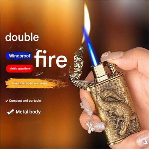 Encendedor metálico antorcha dual llama resistente al viento miniatura 4