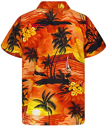 King Kameha Funky Hawaiian Shirt, Shortsleeve, Surf, Orange, Xl #TOP1