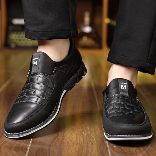 COSIDRAM Men Casual Shoes Suede Sneakers Comfort Fashion Loafers Lightweight Business Slip on Black 11