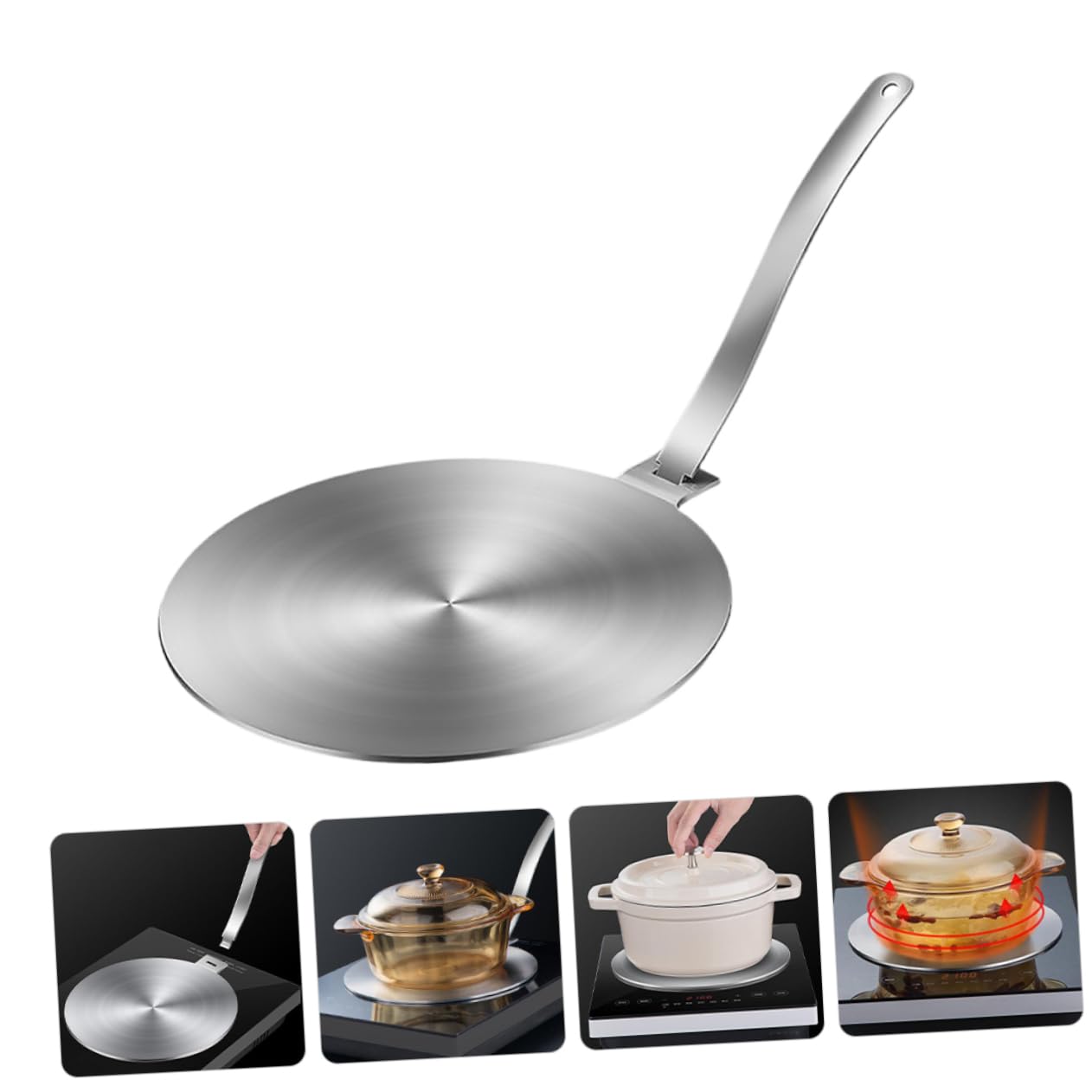 GALPADA Placa Conductora De Calor De Acero Inoxidable para Cocina De Inducción Asa Desmontable Difusor De Calor para Estufas Eléctricas y Convertidores