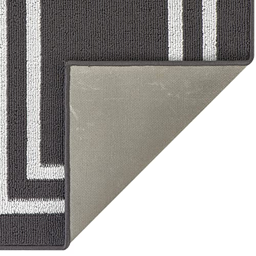 Creative Home Ideas – Tufted Runner - Double Line Border Rug - Modern Home Décor - Washable Rug - Accent Carpet For Entryway & Hallway - Measures 26" X 45" - Dk Grey And White #TOP7