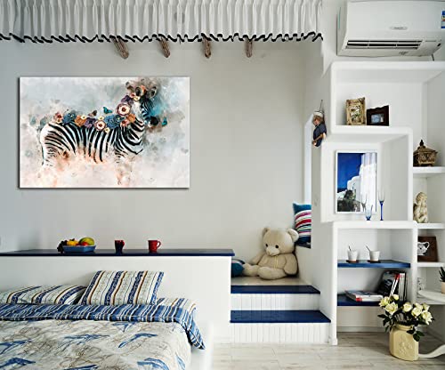 Msspart Zebra Flower Canvas Wall Art Animal New Vintage Painting Prints, Horse Artwork Poster Picture For Office, Bedroom Bathroom Living Room Home Wall Decor #TOP5