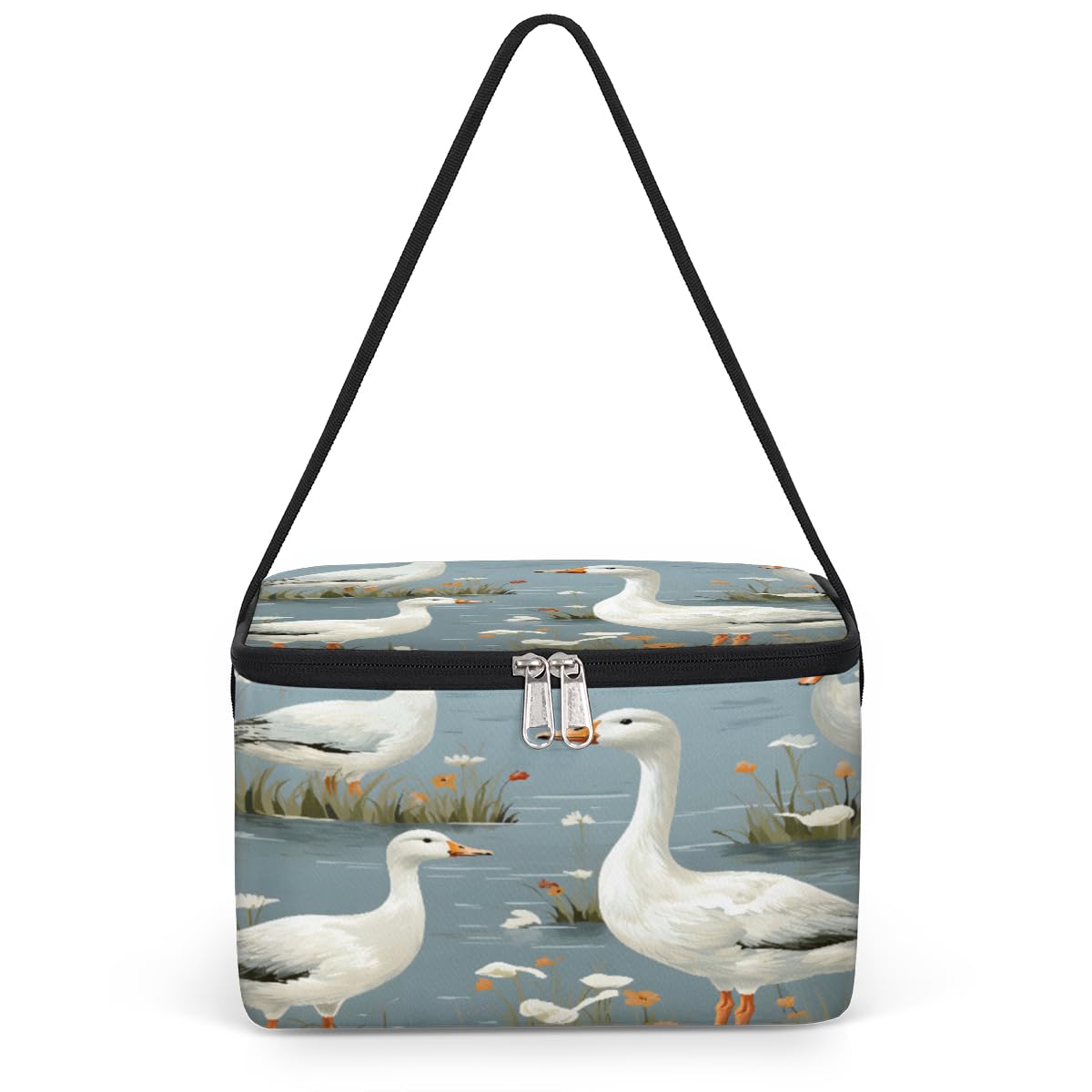 GzLeyigou Duck Lunch Bags for Women Men 9 Cans, Hot & Cold Food Delivery Bag Insulated Grocery Bag Insulated Lunch Box White Ducks Cooler Bag for Office Work Picnic Beach