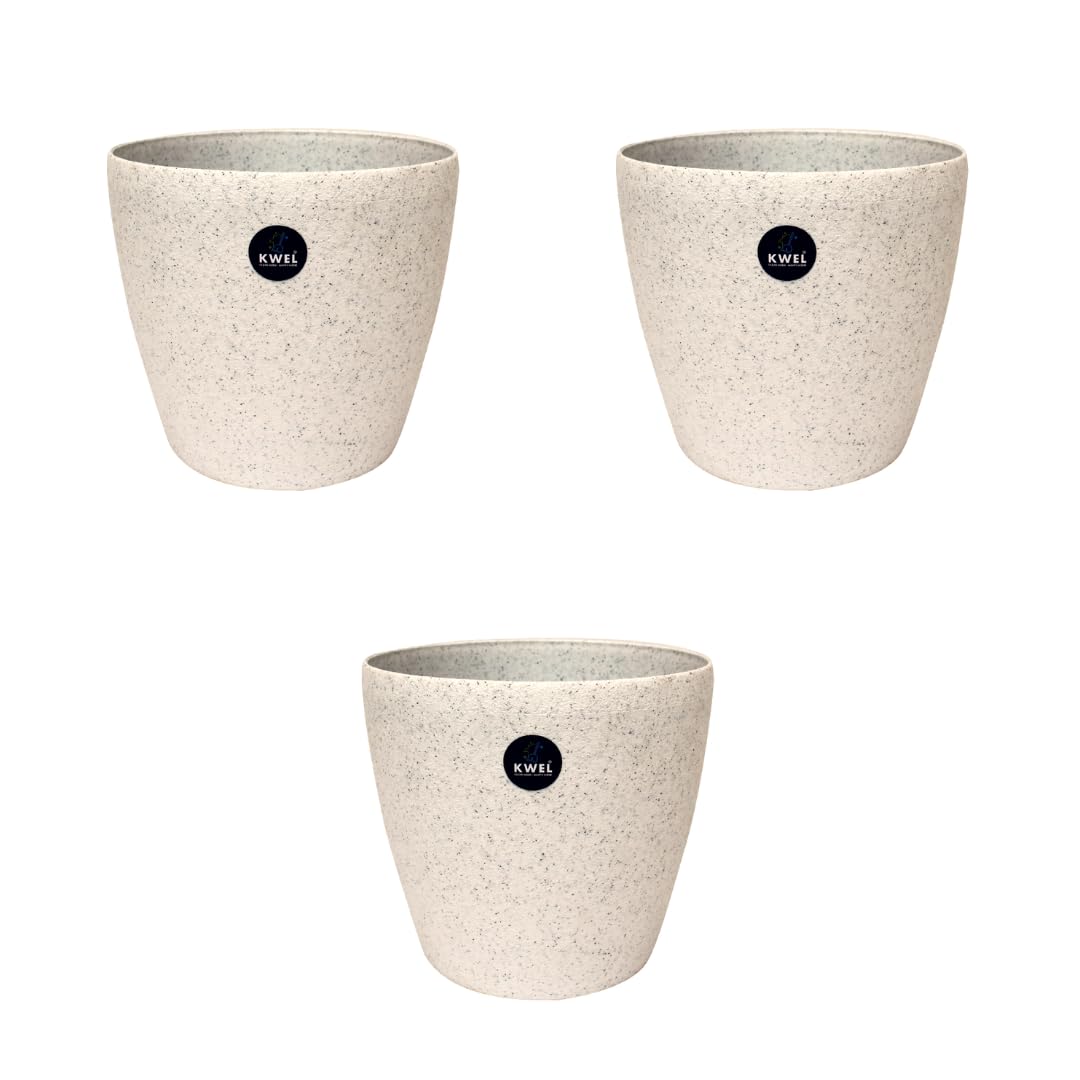KWEL Flower Pot with Inner Tray Plastic Deco Planter Attractive Pot for Balcony 9 Inch - Dotted White (Pack of 3) (B09PBV45F2) Amazon Price History, Amazon Price Tracker
