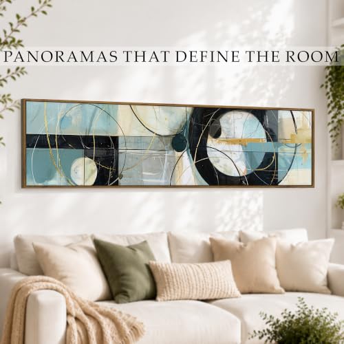Image of Large Canvas Painting Panel Framed Wall Painting Geometric Circle Abstract Black Framed Luxury Paintings for Home Decoration, Living room, Bedroom and Office Decor (Black, 13x47 Inch)
