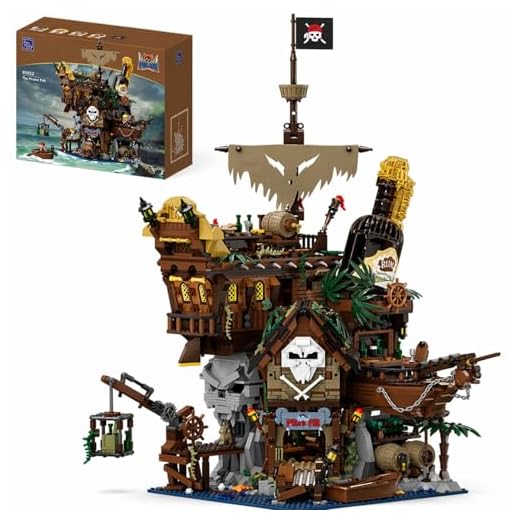 PANTASY Pirate Pub Building Kit – Modular Shipwreck Tavern Architecture Deck with Terrace Bar, Rum Bottle & Pirate Figures – Creative Nautical Display Set for Adults and Collectors