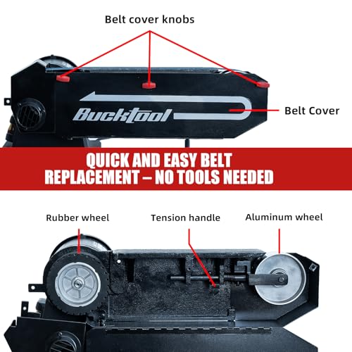 Bucktool 1HP 7A Belt Sander, 2×48 Inch 4500 FPM Bench Belt Sander, Dual-Purpose Flat & Curved Sanding Design, Iron Base & Platen with Safety Switch, Ideal for Knife Making, Metalworking, Workshop Use thumbnail 5
